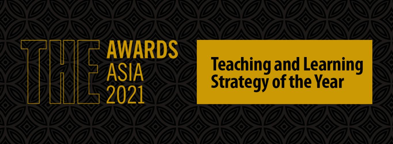 THE Awards Asia 2021 written in yellow on a black patterned background