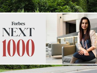 Forbes Next 1000 written next to a picture of Fiza Farhan